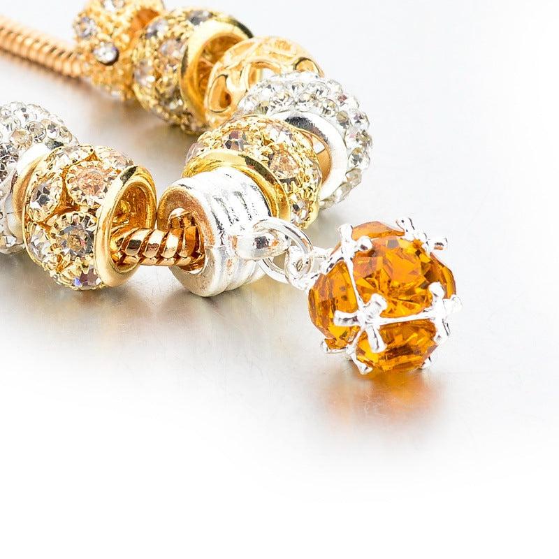Champagne Stone Bead Bracelet with Heart CZ Pendant