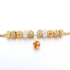 Champagne Stone Bead Bracelet with Heart CZ Pendant