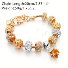 Champagne Stone Bead Bracelet with Heart CZ Pendant