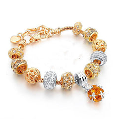 Champagne Stone Bead Bracelet with Heart CZ Pendant