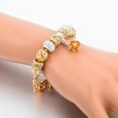 Champagne Stone Bead Bracelet with Heart CZ Pendant