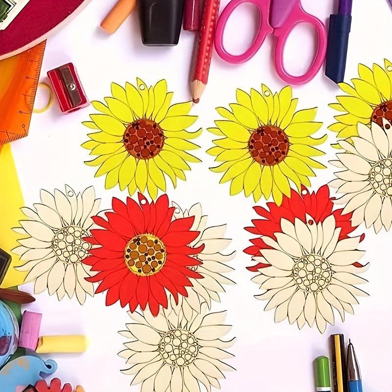 50pcs Sunflower Wood Chips DIY Painting Wooden Products Christmas Party Decor