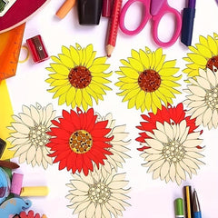 50pcs Sunflower Wood Chips DIY Painting Wooden Products Christmas Party Decor
