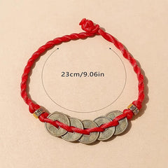 Five Emperor Money Red Rope Bracelet Lucky Transfer