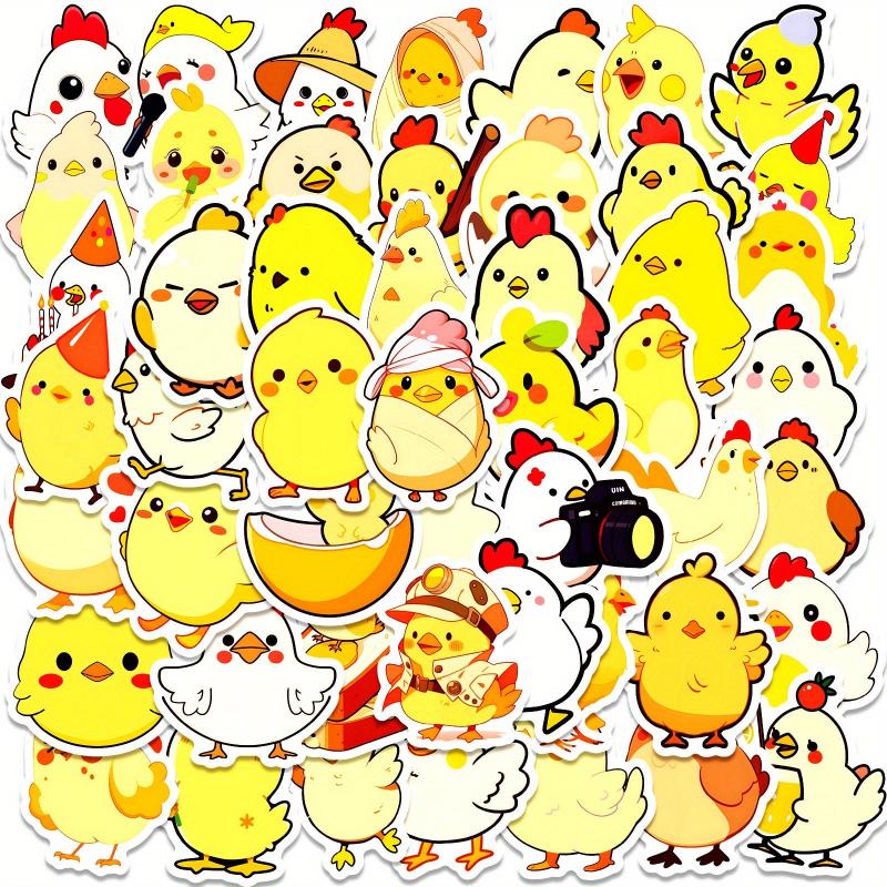 50pcs Chicken Stickers Waterproof Little Yellow Chicken DIY Vinyl Stickers