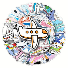 50pcs Cartoon Airplane Doodle Stickers for Skateboard Phone Cases Luggage
