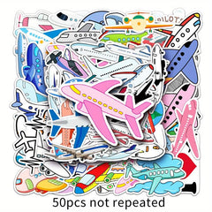 50pcs Cartoon Airplane Doodle Stickers for Skateboard Phone Cases Luggage