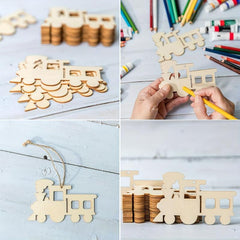 10pcs Train Wood Ornaments Natural Slices for DIY Crafts
