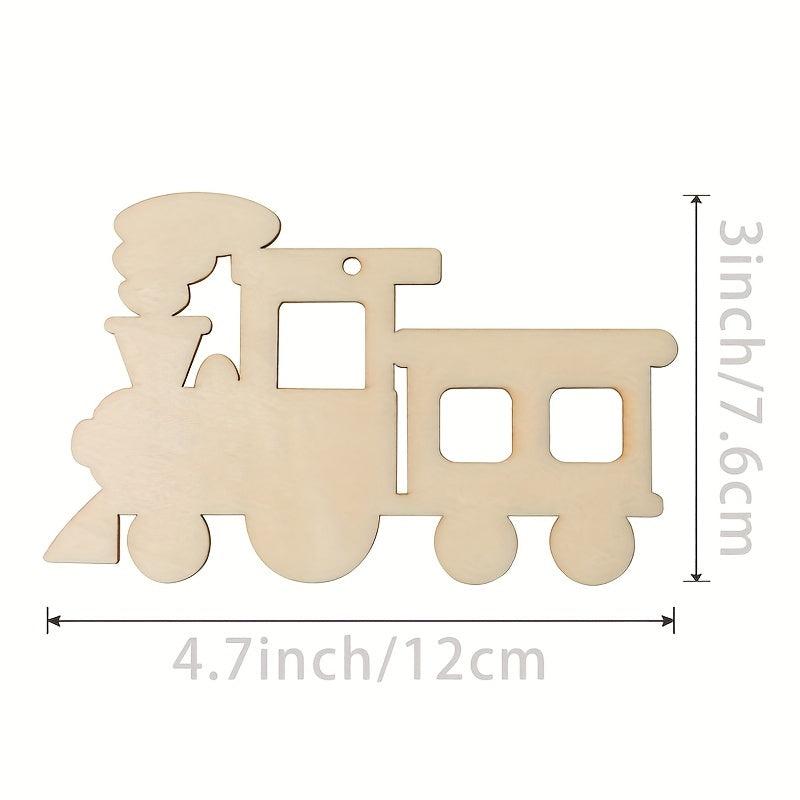 10pcs Train Wood Ornaments Natural Slices for DIY Crafts