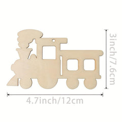 10pcs Train Wood Ornaments Natural Slices for DIY Crafts