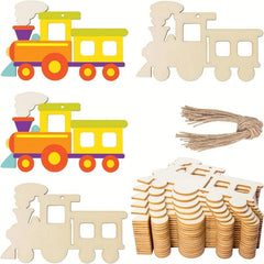 10pcs Train Wood Ornaments Natural Slices for DIY Crafts
