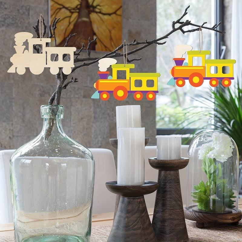 10pcs Train Wood Ornaments Natural Slices for DIY Crafts