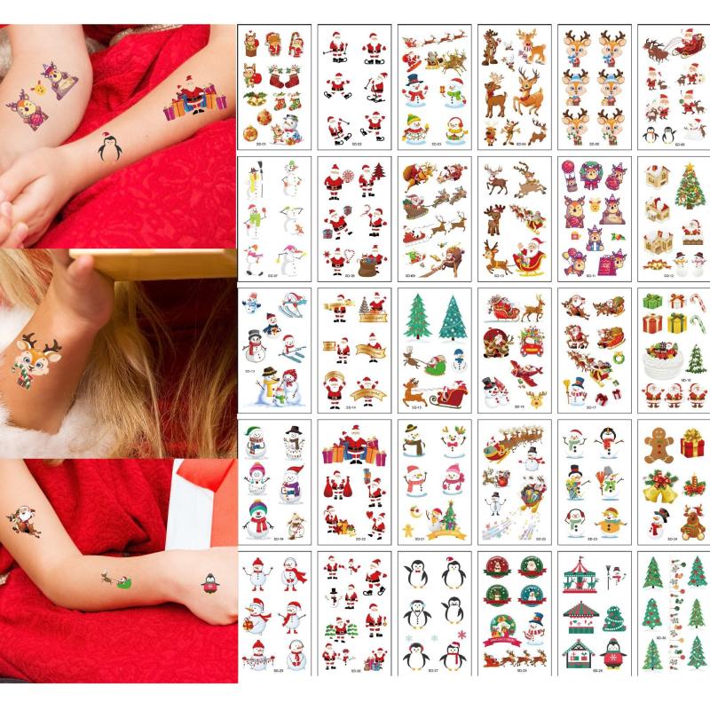 30 Sheets Christmas Theme Waterproof Temporary Tattoo Sticker