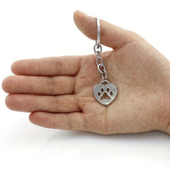 Heart shaped Bear Paw Print Pendant Keychain Stainless Steel Gift
