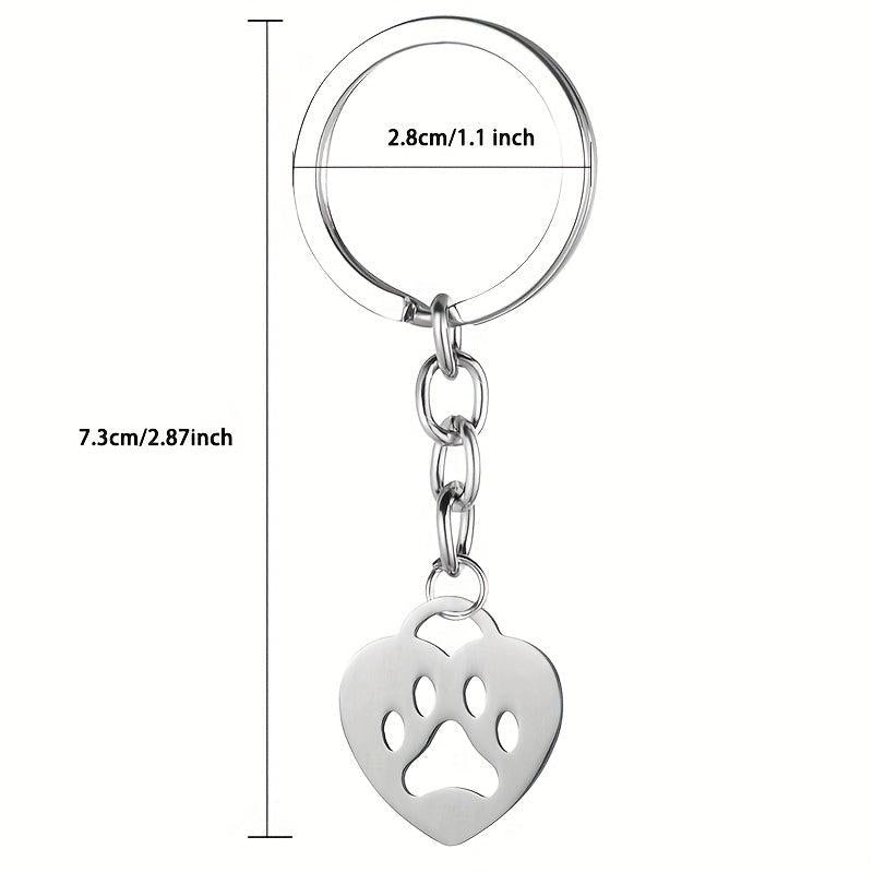 Heart shaped Bear Paw Print Pendant Keychain Stainless Steel Gift