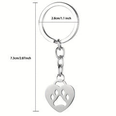 Heart shaped Bear Paw Print Pendant Keychain Stainless Steel Gift