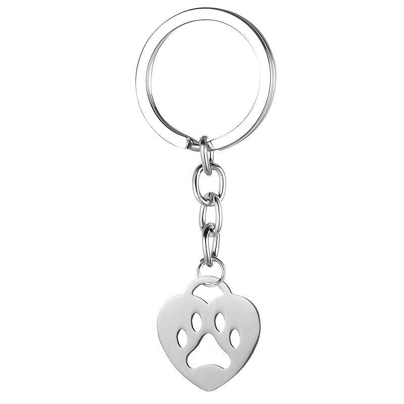 Heart shaped Bear Paw Print Pendant Keychain Stainless Steel Gift