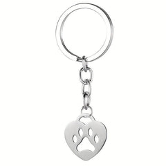 Heart shaped Bear Paw Print Pendant Keychain Stainless Steel Gift