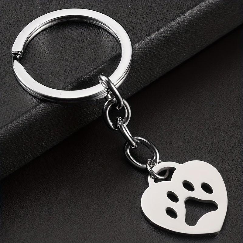 Heart shaped Bear Paw Print Pendant Keychain Stainless Steel Gift