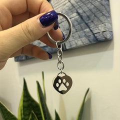 Heart shaped Bear Paw Print Pendant Keychain Stainless Steel Gift