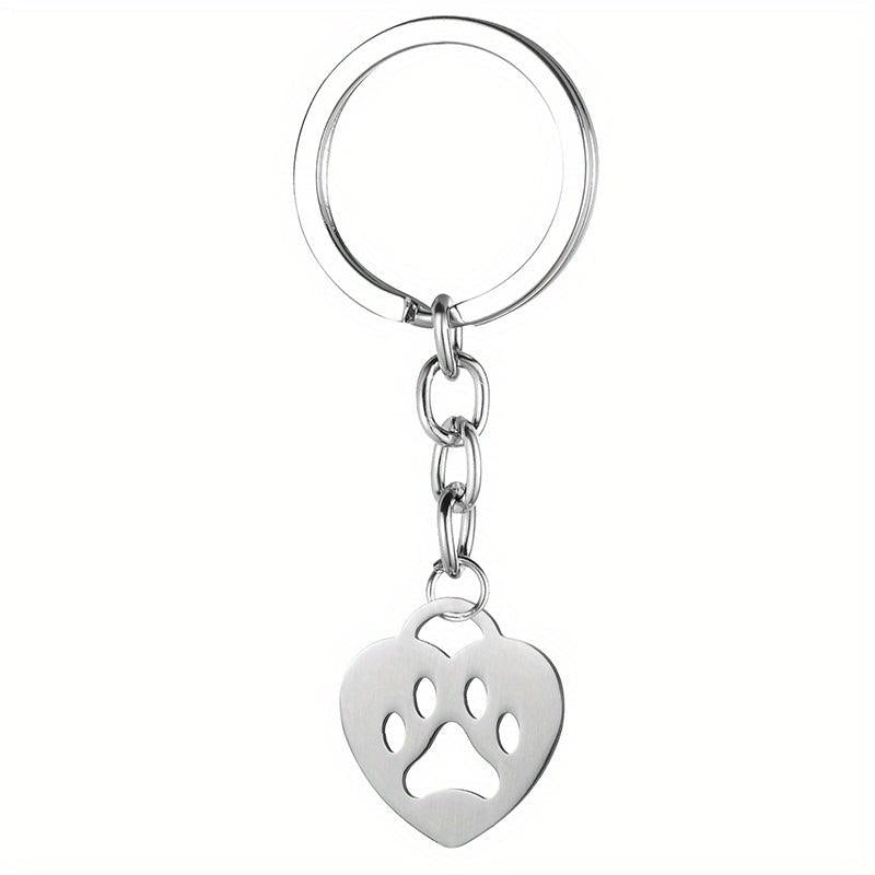 Heart shaped Bear Paw Print Pendant Keychain Stainless Steel Gift