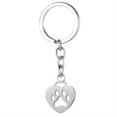 Heart shaped Bear Paw Print Pendant Keychain Stainless Steel Gift