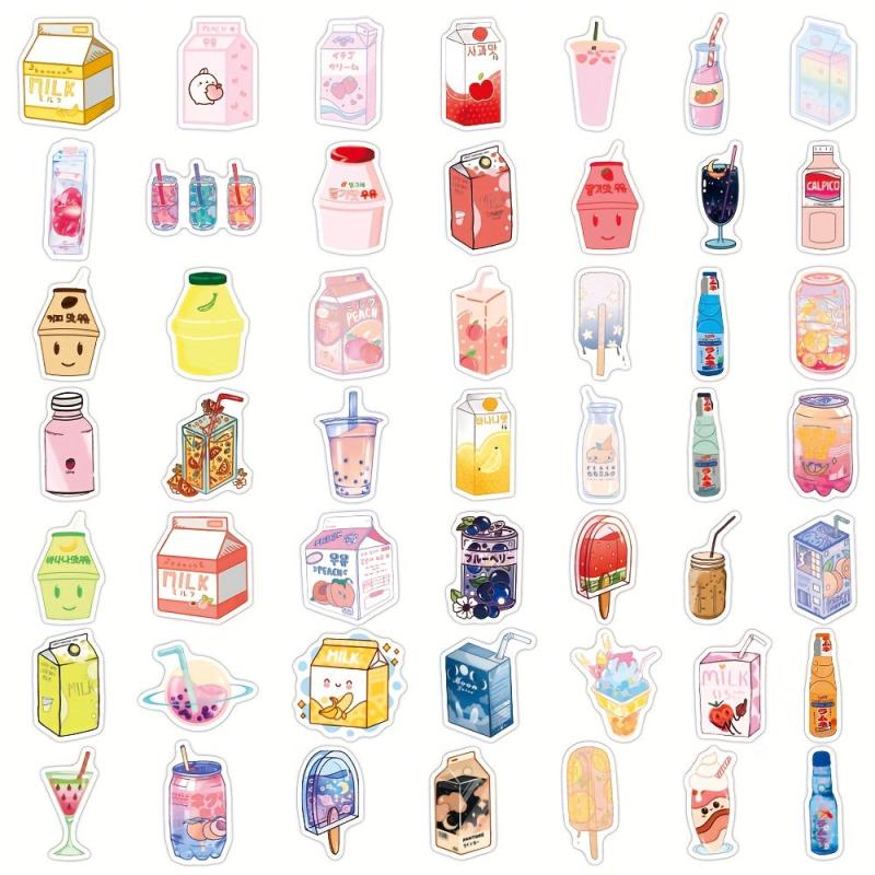 50 pcs Snack Drink Food Stickers for Bottles Laptops