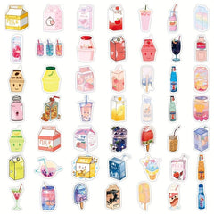 50 pcs Snack Drink Food Stickers for Bottles Laptops