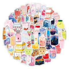 50 pcs Snack Drink Food Stickers for Bottles Laptops