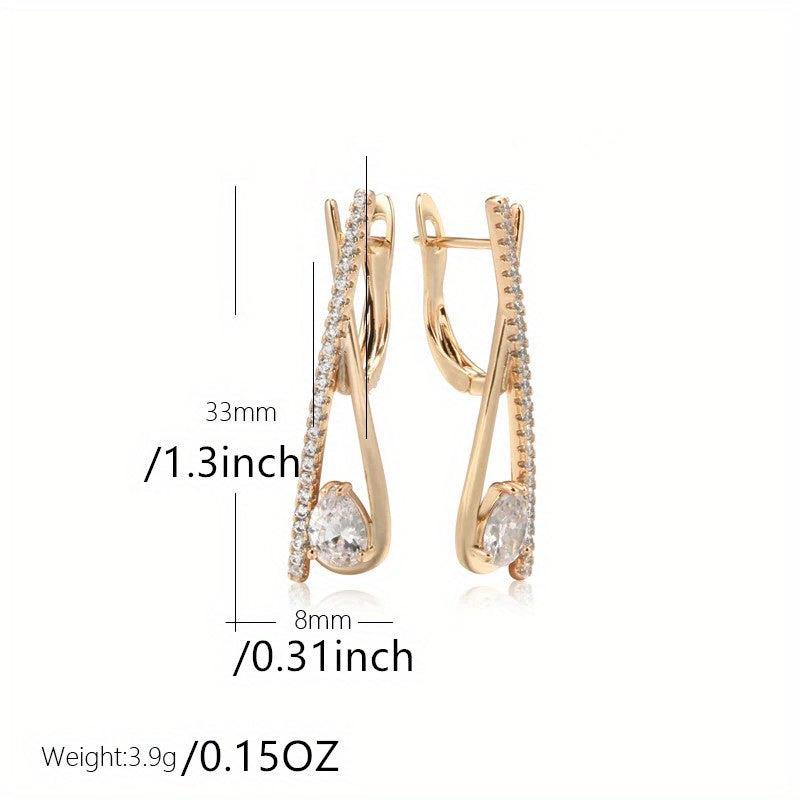 Water Drop Zircon Long Drop Earrings Golden Jewelry Stone Clip Earrings