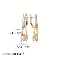 Water Drop Zircon Long Drop Earrings Golden Jewelry Stone Clip Earrings