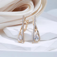 Water Drop Zircon Long Drop Earrings Golden Jewelry Stone Clip Earrings