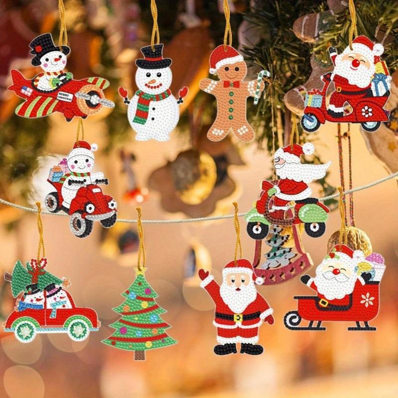 10pcs Diamond Painting Pendants DIY Cartoon Rhinestone Christmas Decoration