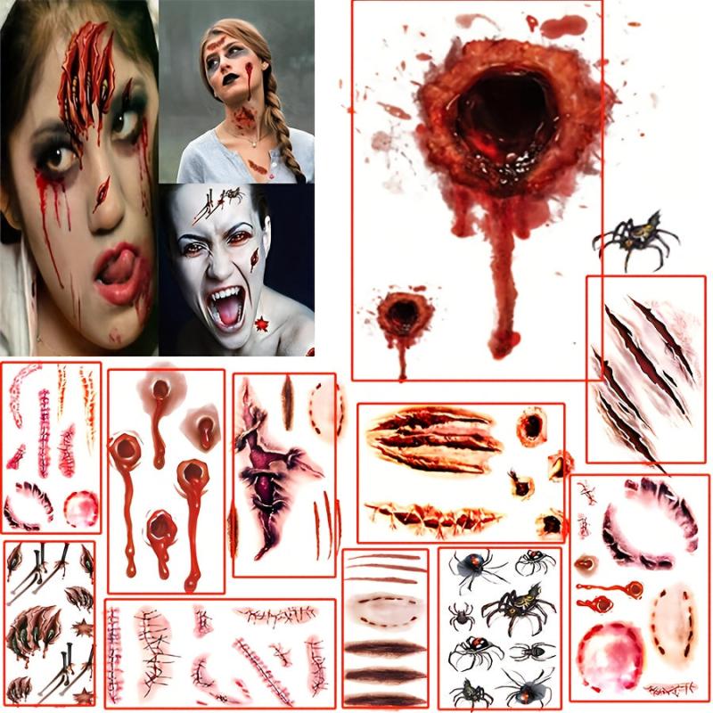 11pcs Halloween Wounds Scars Tattoos Stickers Party Decor