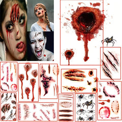 11pcs Halloween Wounds Scars Tattoos Stickers Party Decor