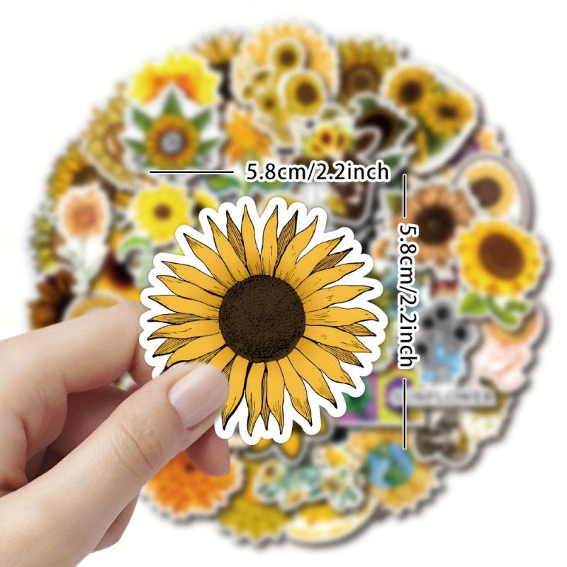 Sunflower Stickers 50pcs Flowers Stickers For Laptop Water Bottle