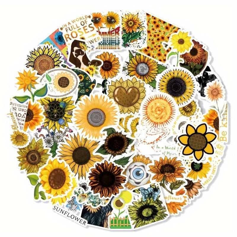 Sunflower Stickers 50pcs Flowers Stickers For Laptop Water Bottle