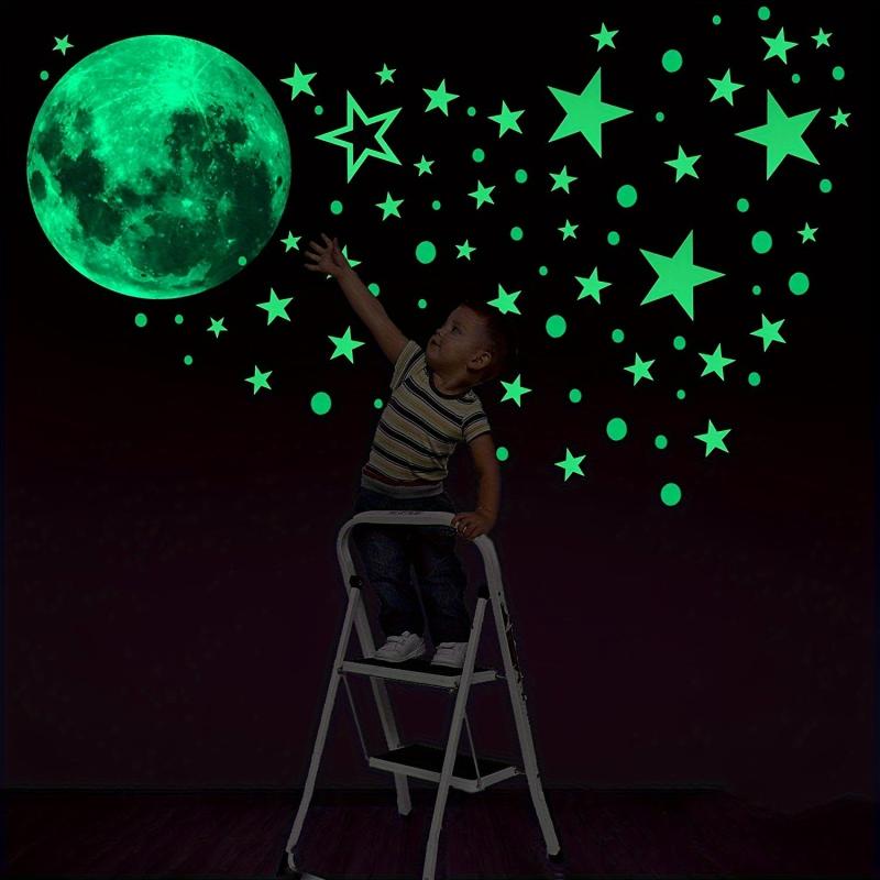 Glow In The Dark Stickers Moon Dots Stars Wall Ceiling Decal Murals