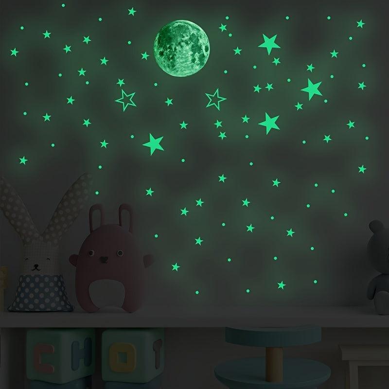 Glow In The Dark Stickers Moon Dots Stars Wall Ceiling Decal Murals
