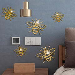 3pcs Golden Bee Acrylic 1mm Thickness Mirror Wall Decoration Wall Stickers