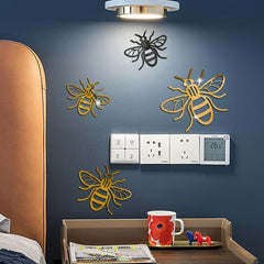 3pcs Golden Bee Acrylic 1mm Thickness Mirror Wall Decoration Wall Stickers