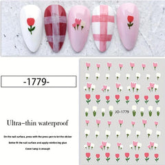 Cartoon Flower Nail Stickers, Self-adhesive, Rectangular Plastic