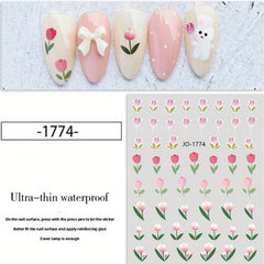 Cartoon Flower Nail Stickers, Self-adhesive, Rectangular Plastic