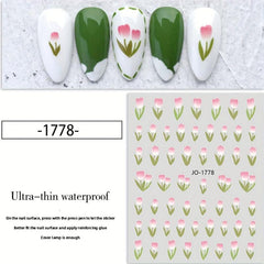 Cartoon Flower Nail Stickers, Self-adhesive, Rectangular Plastic