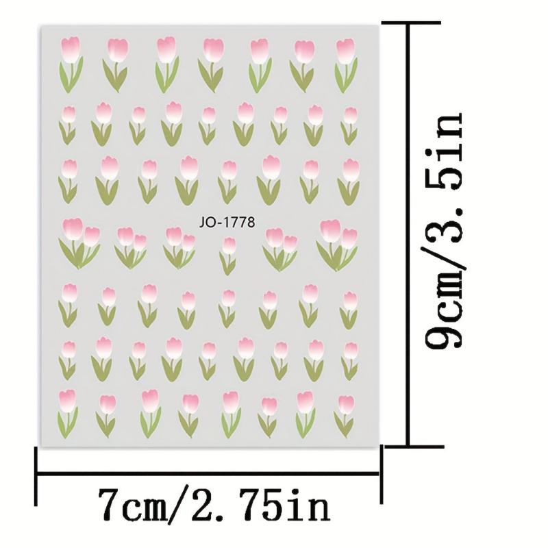 Cartoon Flower Nail Stickers, Self-adhesive, Rectangular Plastic