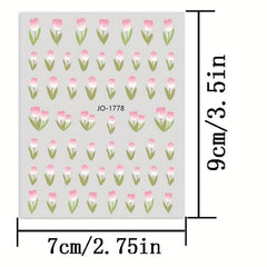 Cartoon Flower Nail Stickers, Self-adhesive, Rectangular Plastic