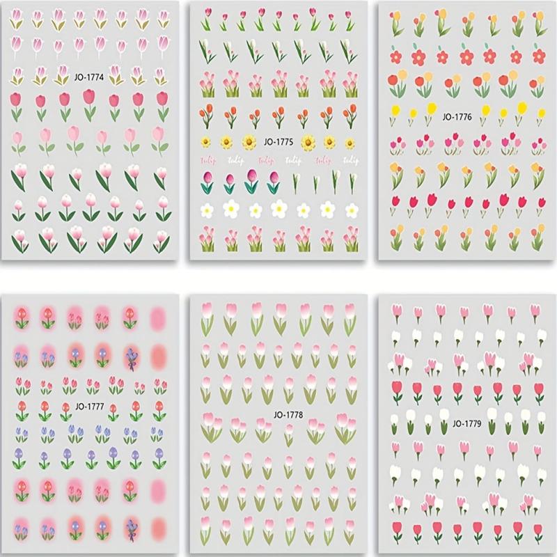 Cartoon Flower Nail Stickers, Self-adhesive, Rectangular Plastic