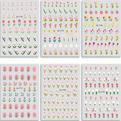 Cartoon Flower Nail Stickers, Self-adhesive, Rectangular Plastic