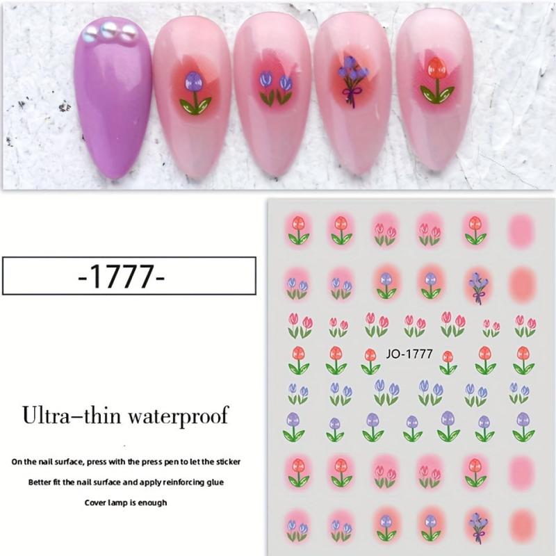 Cartoon Flower Nail Stickers, Self-adhesive, Rectangular Plastic
