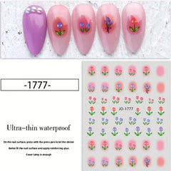 Cartoon Flower Nail Stickers, Self-adhesive, Rectangular Plastic